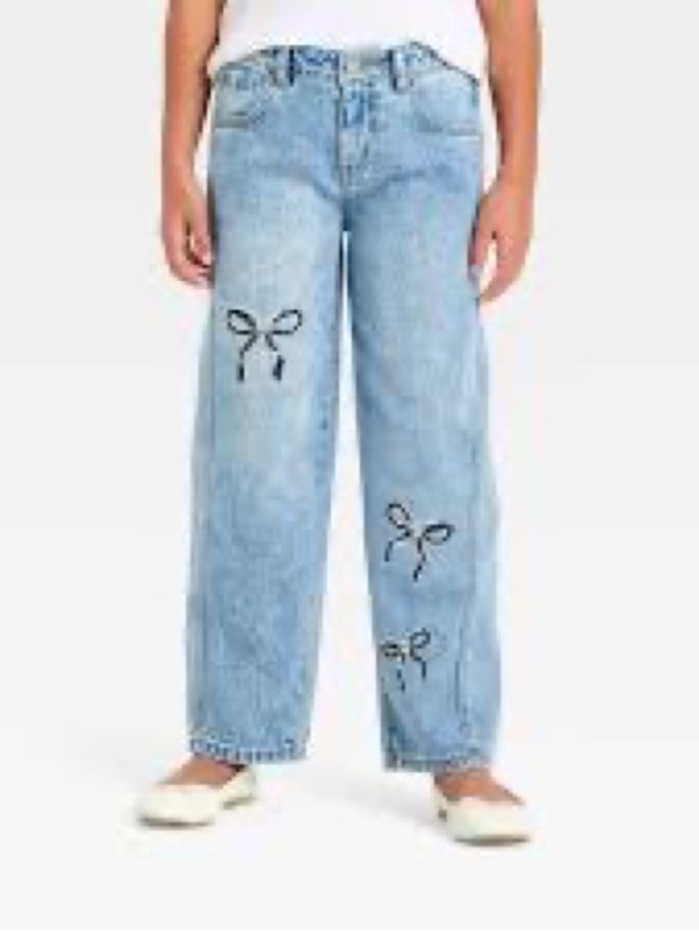 Cat & Jack Light Blue Bow Embroidered Kids Jeans with sequins